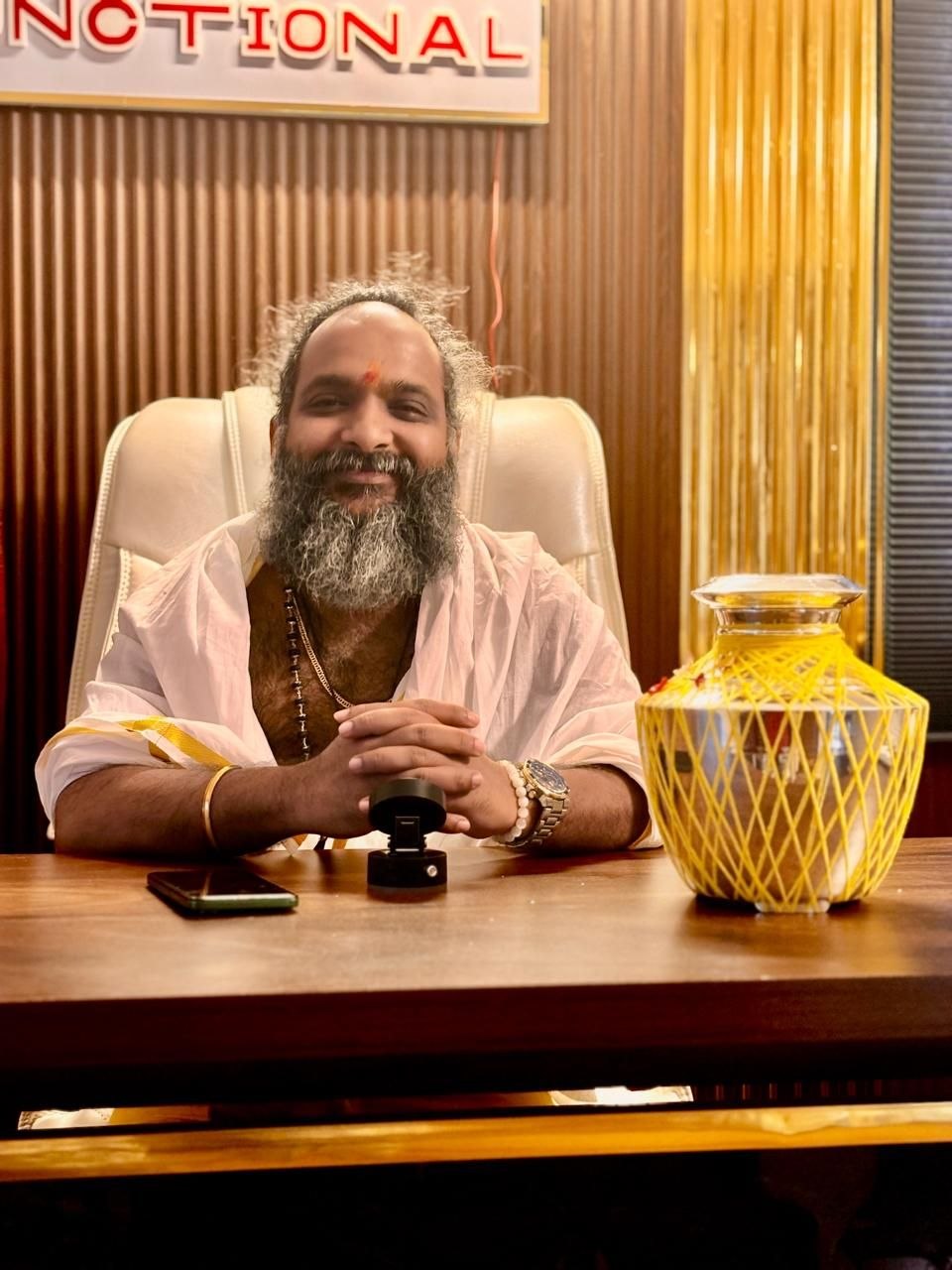 Guruji in meditation within the temple sanctuary
